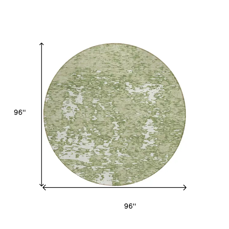 8' Sage And Ivory Round Abstract Washable Indoor Outdoor Area Rug