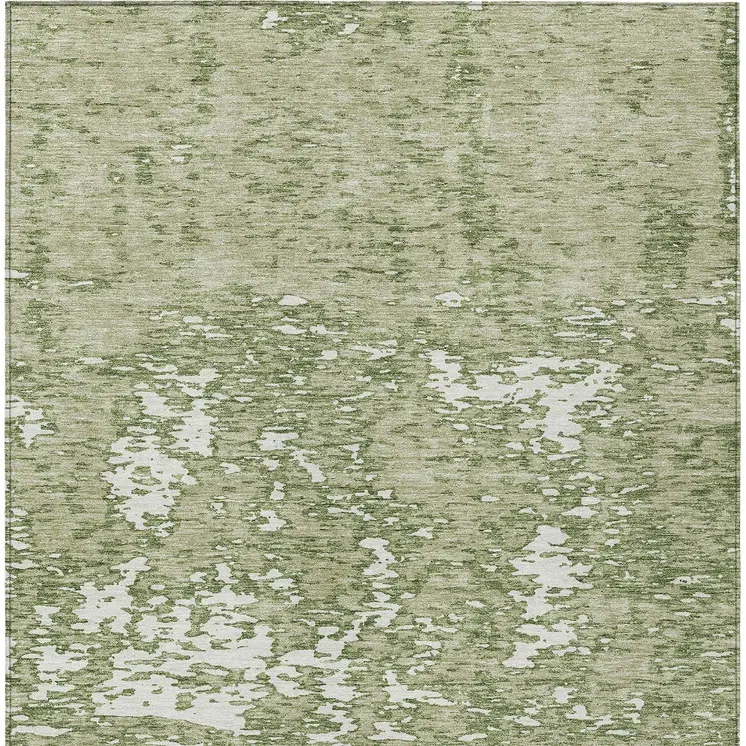 9' X 12' Sage And Ivory Abstract Washable Indoor Outdoor Area Rug