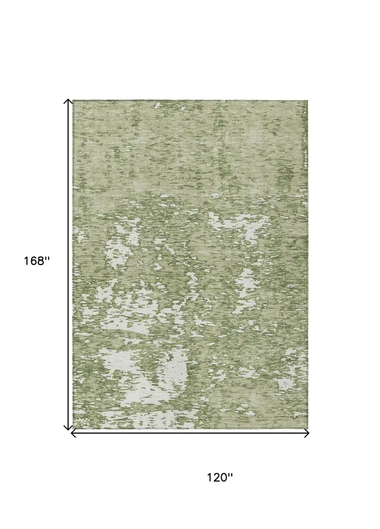 10' X 14' Sage And Ivory Abstract Washable Indoor Outdoor Area Rug