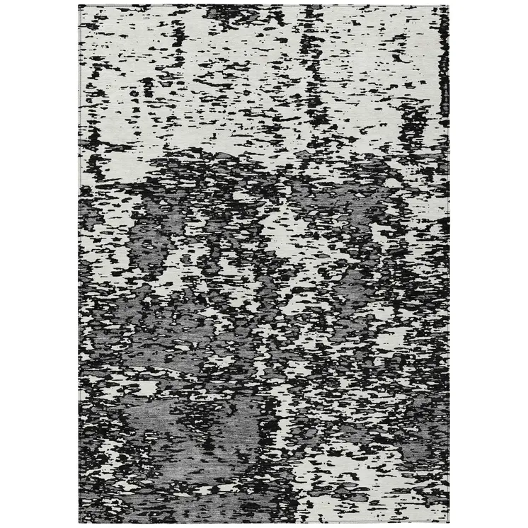 5' X 8' Black And Ivory Abstract Washable Indoor Outdoor Area Rug