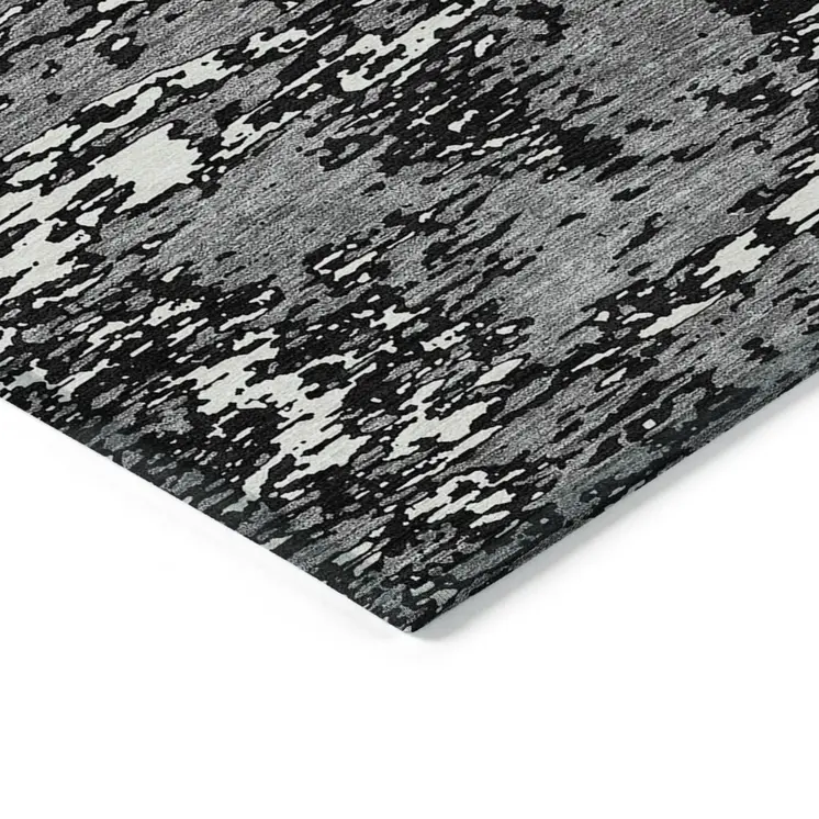 5' X 8' Black And Ivory Abstract Washable Indoor Outdoor Area Rug