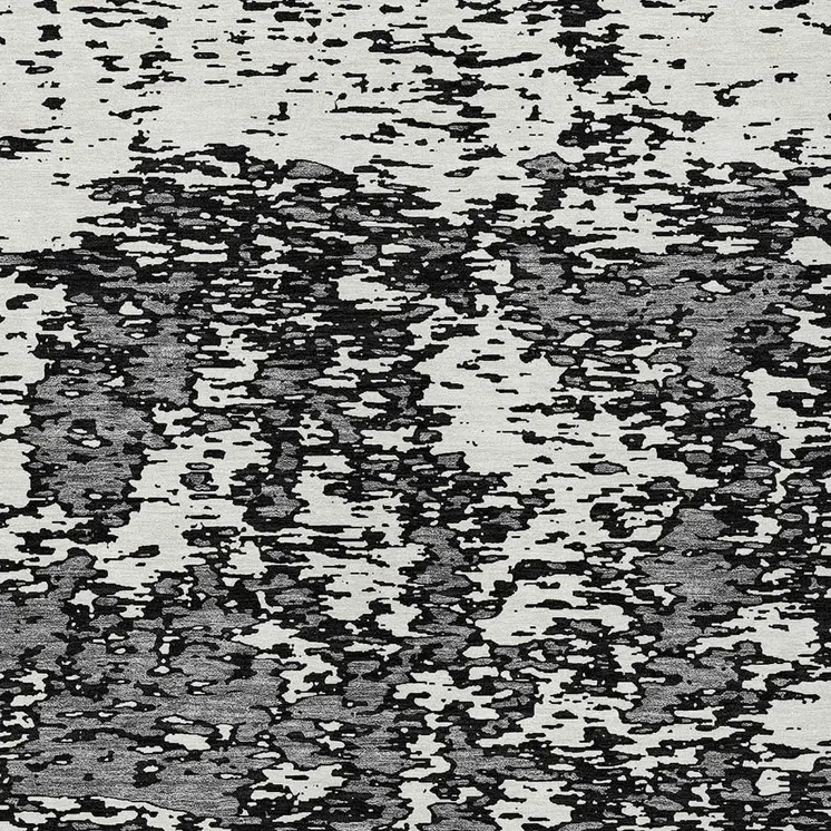 8' X 10' Black And Ivory Abstract Washable Indoor Outdoor Area Rug