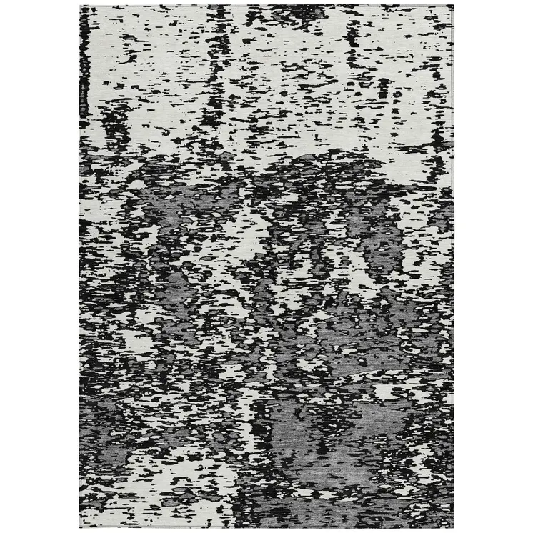 9' X 12' Black And Ivory Abstract Washable Indoor Outdoor Area Rug