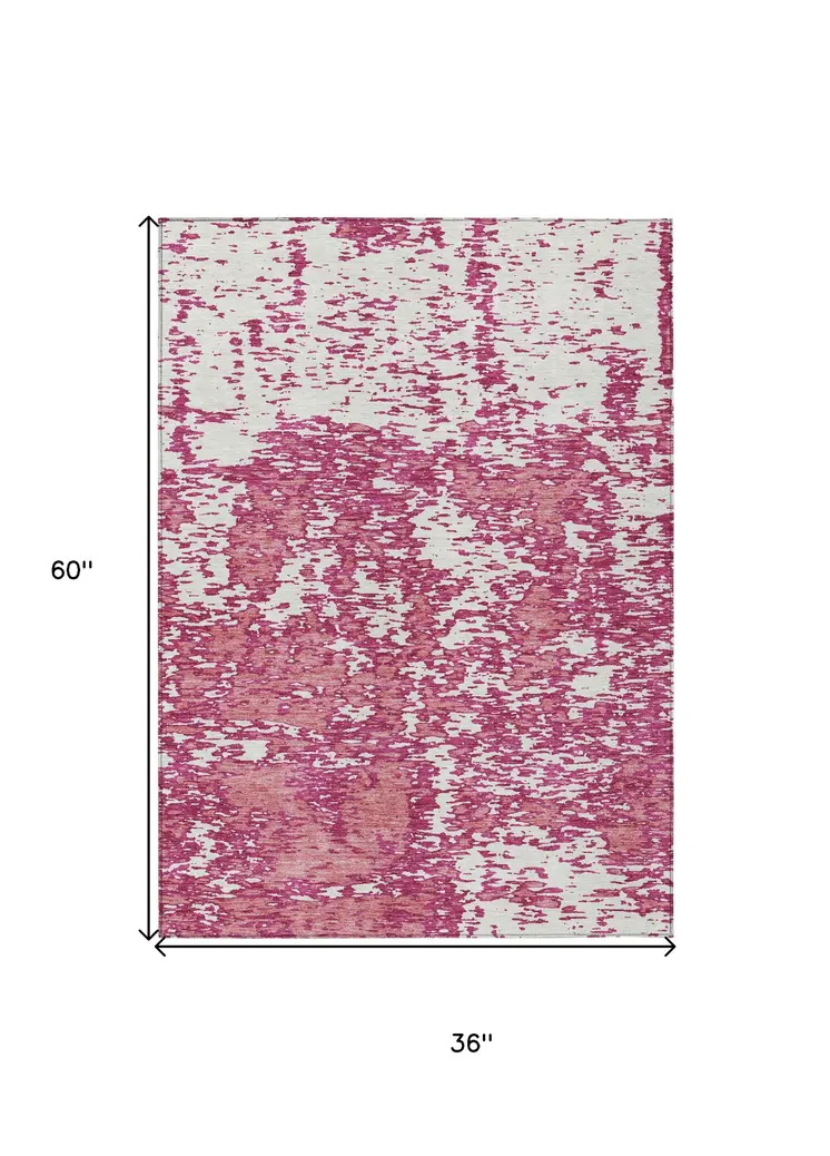3' X 5' Blush And Ivory Abstract Washable Indoor Outdoor Area Rug