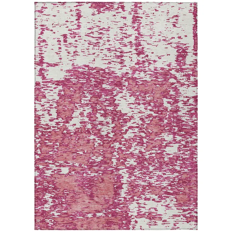 3' X 5' Blush And Ivory Abstract Washable Indoor Outdoor Area Rug