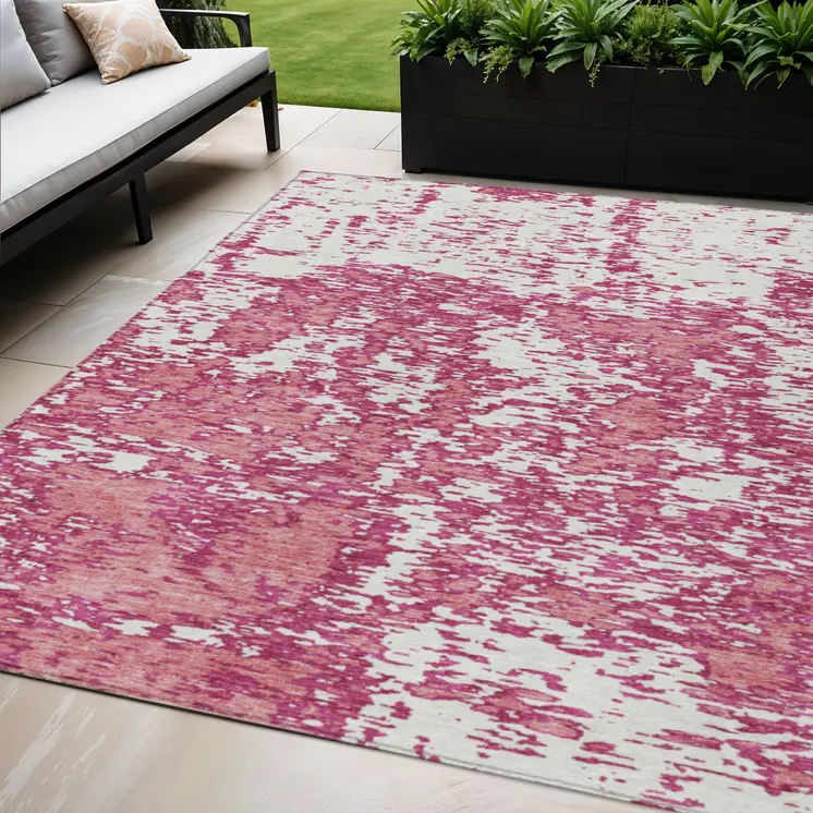 5' X 8' Blush And Ivory Abstract Washable Indoor Outdoor Area Rug
