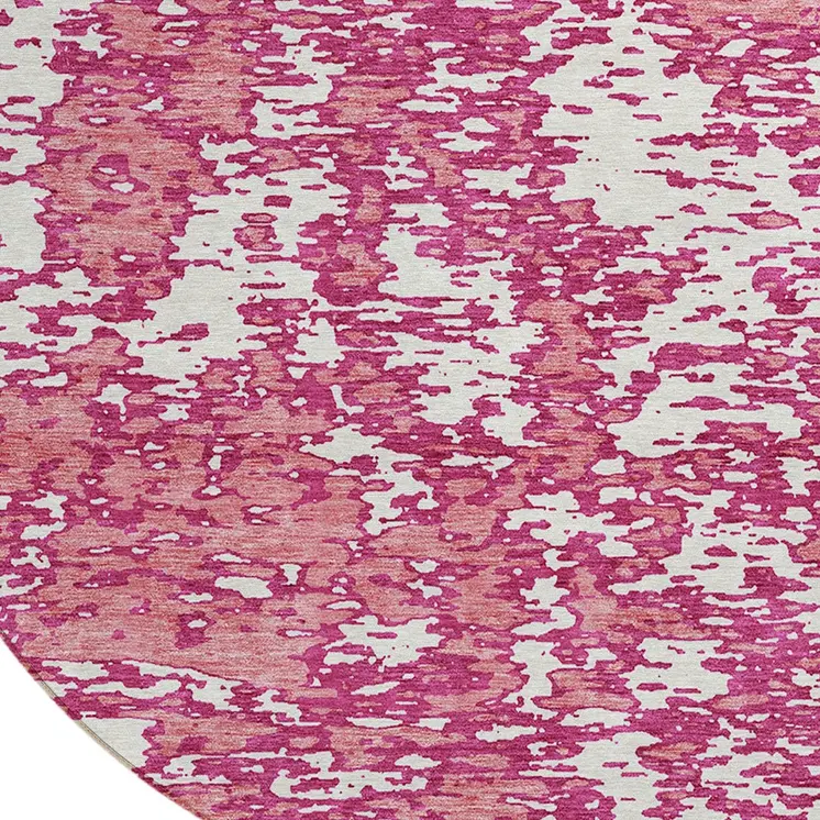 8' Blush And Ivory Round Abstract Washable Indoor Outdoor Area Rug