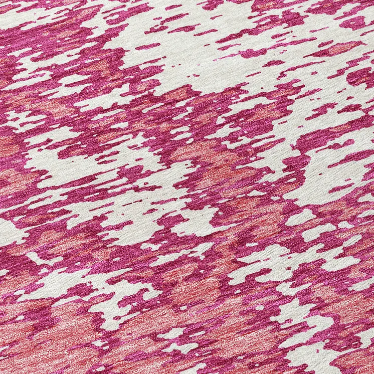 8' Blush And Ivory Round Abstract Washable Indoor Outdoor Area Rug