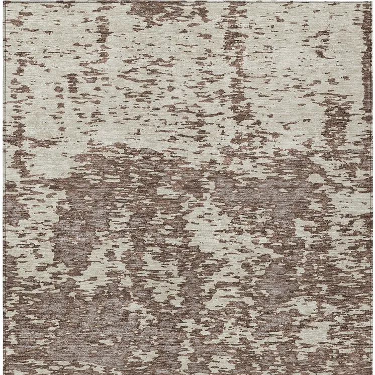 5' X 8' Brown And Ivory Abstract Washable Indoor Outdoor Area Rug