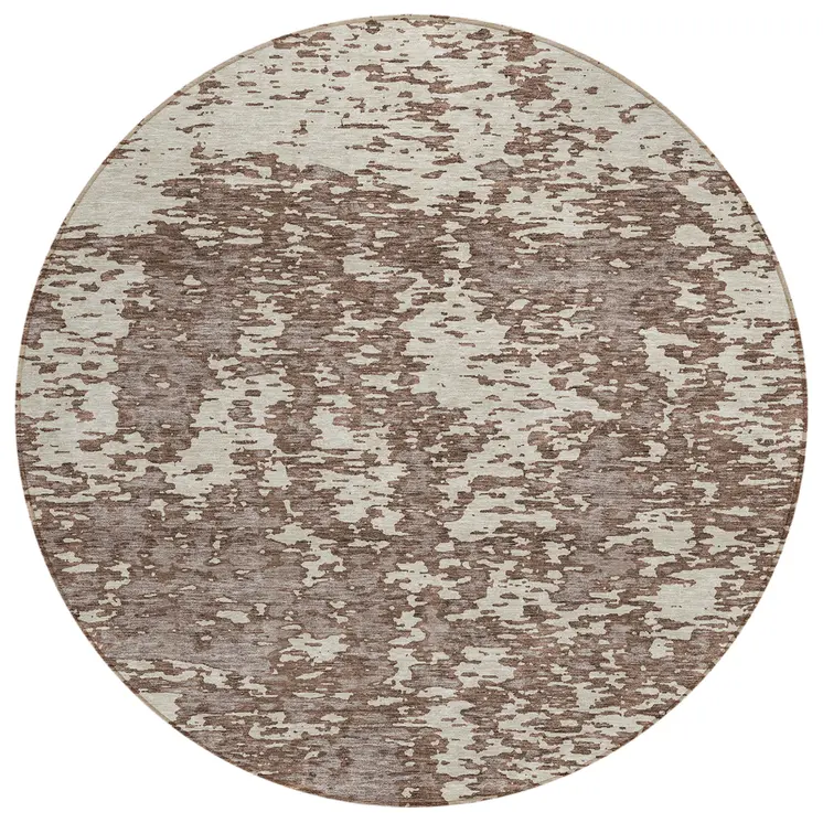 8' Brown And Ivory Round Abstract Washable Indoor Outdoor Area Rug