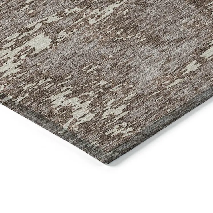 8' X 10' Brown And Ivory Abstract Washable Indoor Outdoor Area Rug