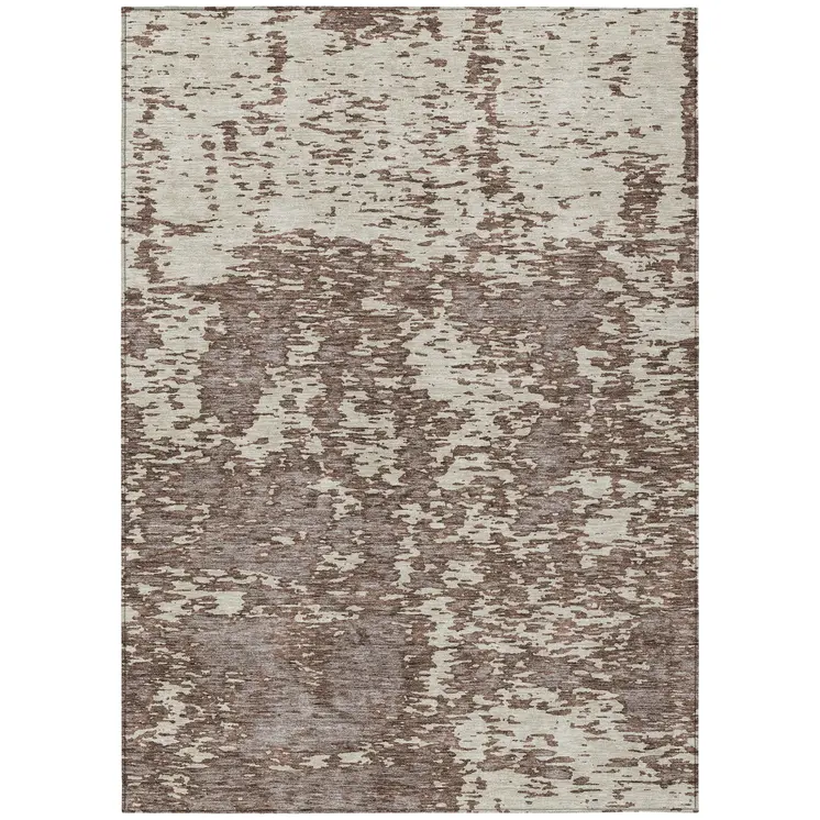 9' X 12' Brown And Ivory Abstract Washable Indoor Outdoor Area Rug