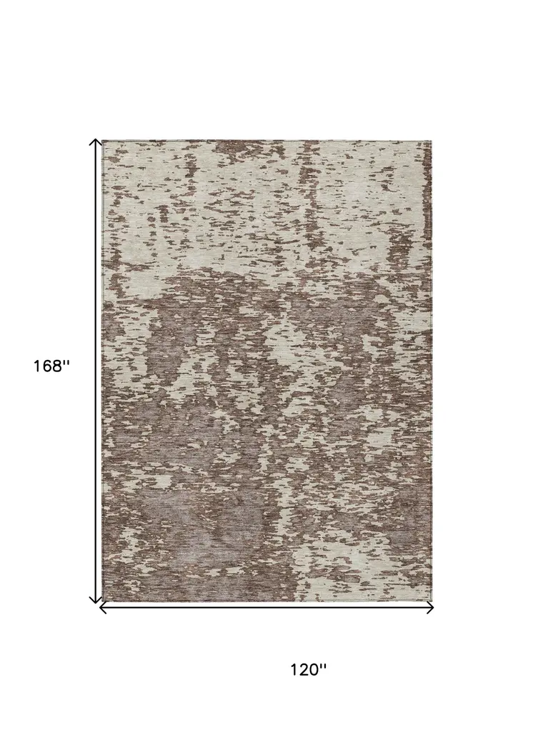 10' X 14' Brown And Ivory Abstract Washable Indoor Outdoor Area Rug