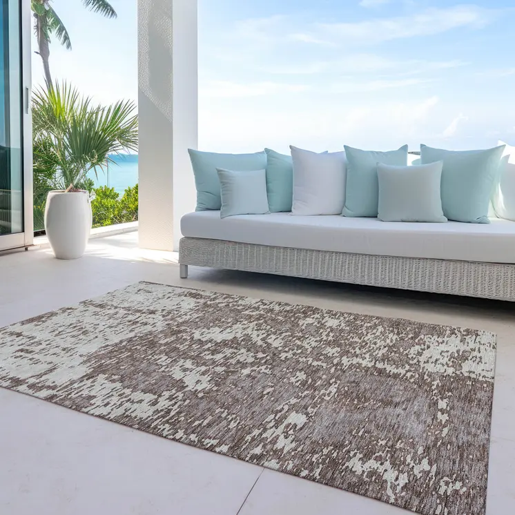 10' X 14' Brown And Ivory Abstract Washable Indoor Outdoor Area Rug