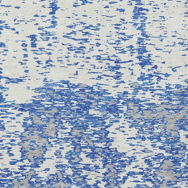 3' X 5' Blue And Ivory Abstract Washable Indoor Outdoor Area Rug