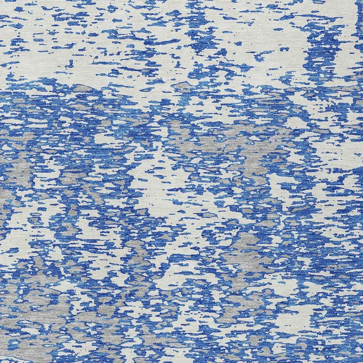 5' X 8' Blue And Ivory Abstract Washable Indoor Outdoor Area Rug