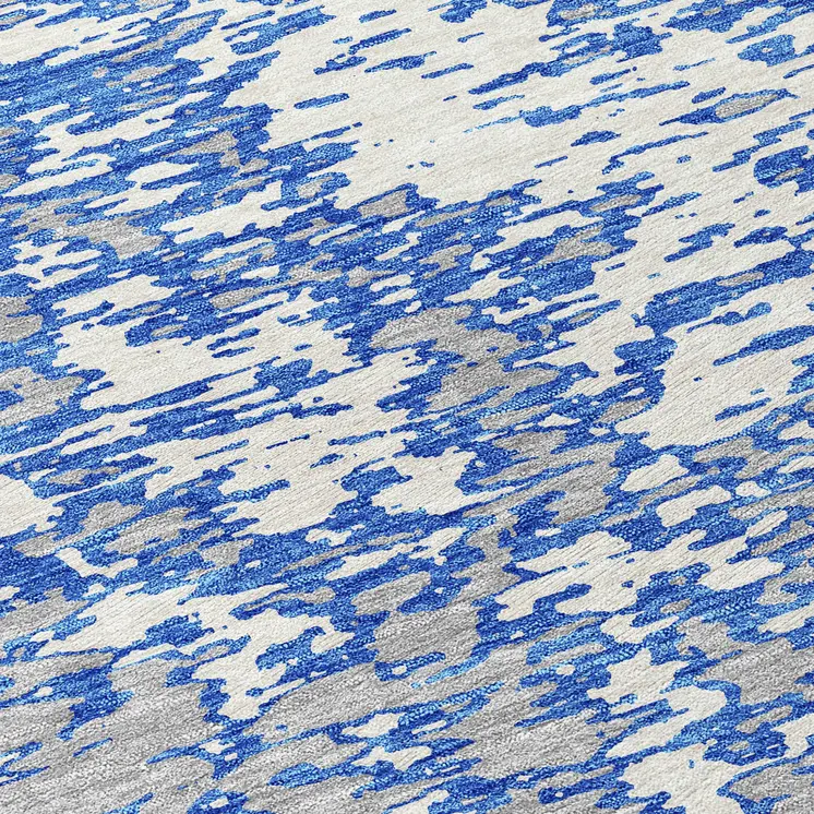 8' Blue And Ivory Round Abstract Washable Indoor Outdoor Area Rug