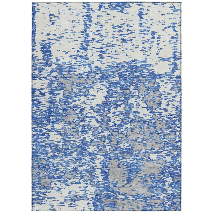 8' X 10' Blue And Ivory Abstract Washable Indoor Outdoor Area Rug