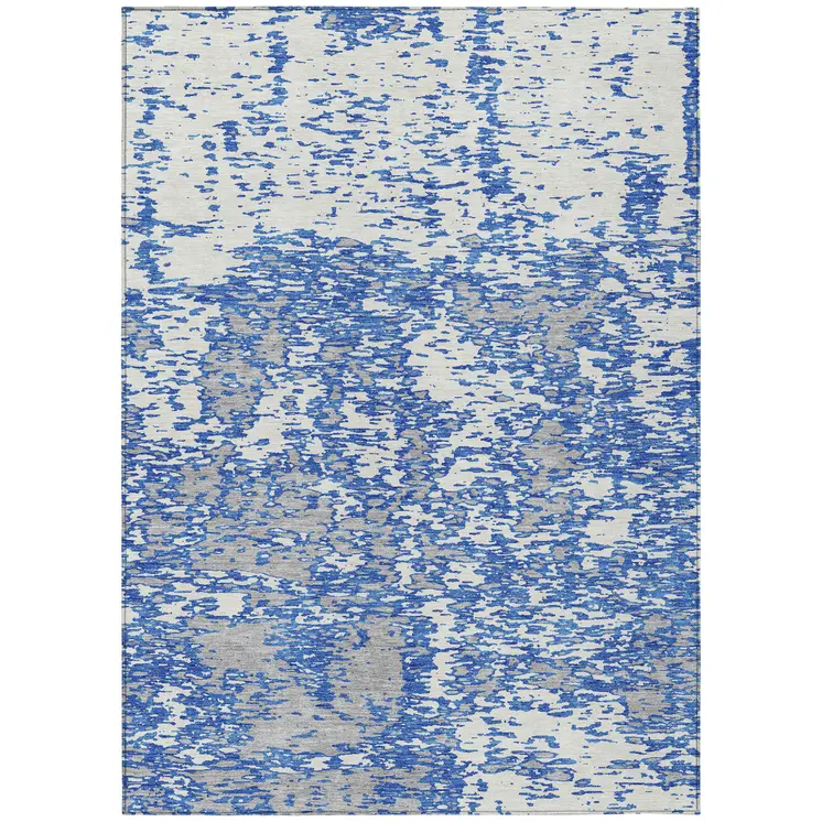 8' X 10' Blue And Ivory Abstract Washable Indoor Outdoor Area Rug