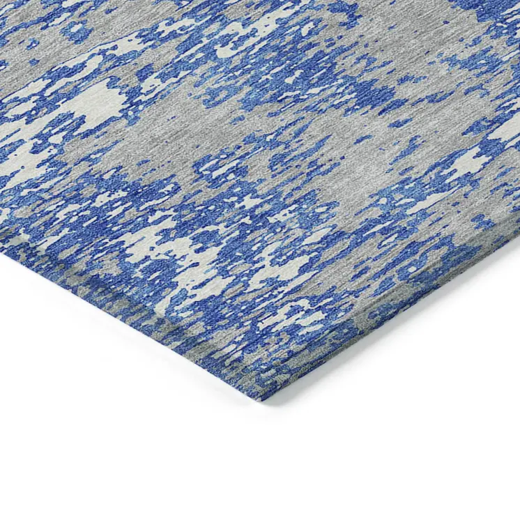 8' X 10' Blue And Ivory Abstract Washable Indoor Outdoor Area Rug