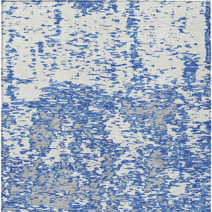 8' X 10' Blue And Ivory Abstract Washable Indoor Outdoor Area Rug