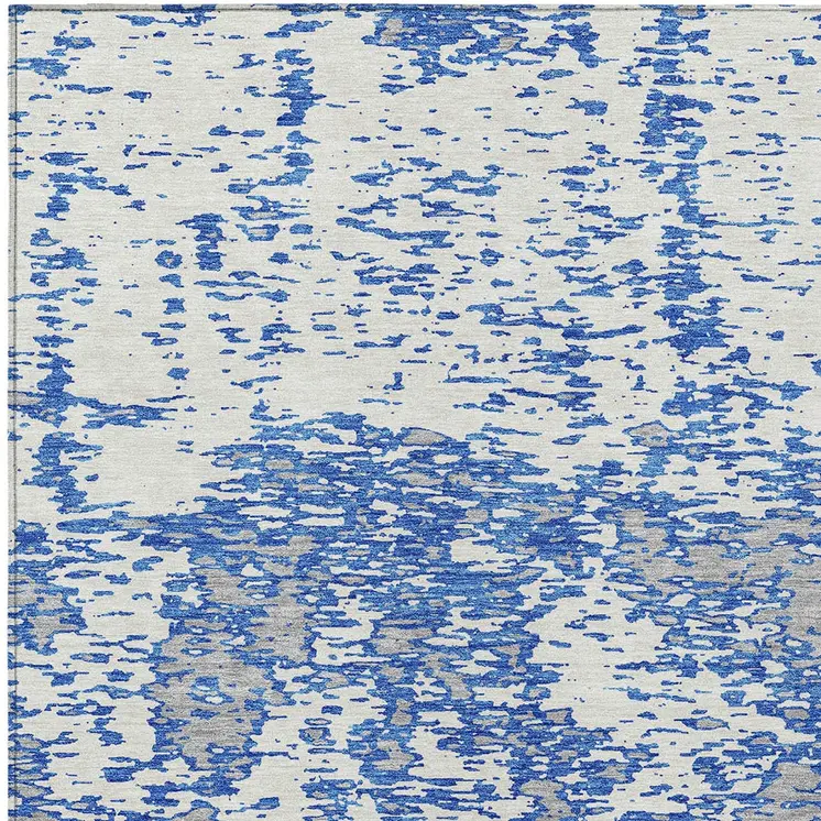 10' X 14' Blue And Ivory Abstract Washable Indoor Outdoor Area Rug