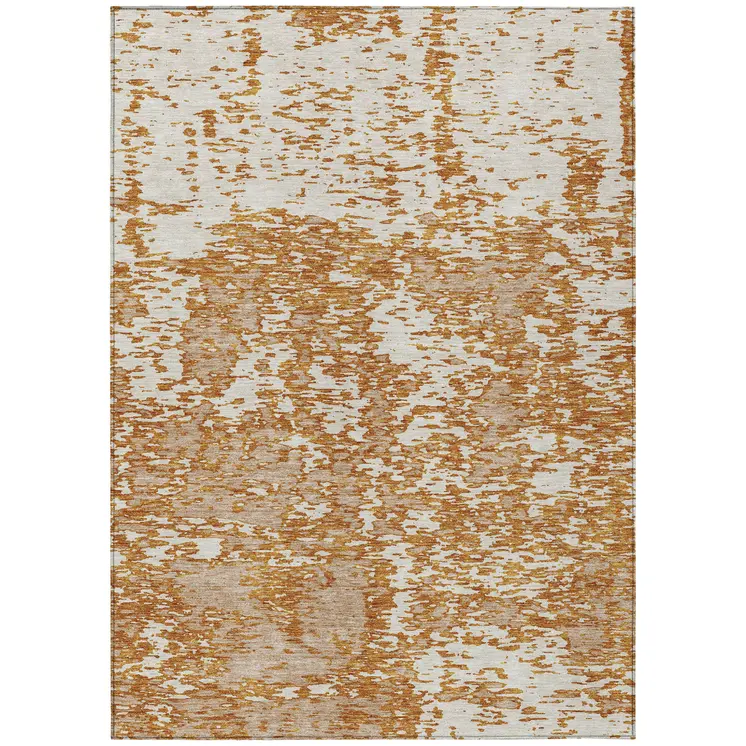 3' X 5' Copper And Ivory Abstract Washable Indoor Outdoor Area Rug