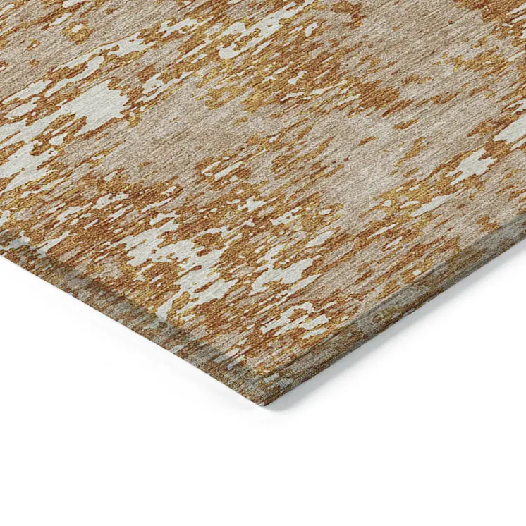 3' X 5' Copper And Ivory Abstract Washable Indoor Outdoor Area Rug