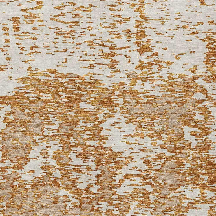 3' X 5' Copper And Ivory Abstract Washable Indoor Outdoor Area Rug