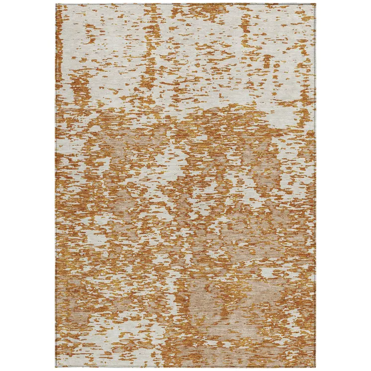 5' X 8' Copper And Ivory Abstract Washable Indoor Outdoor Area Rug