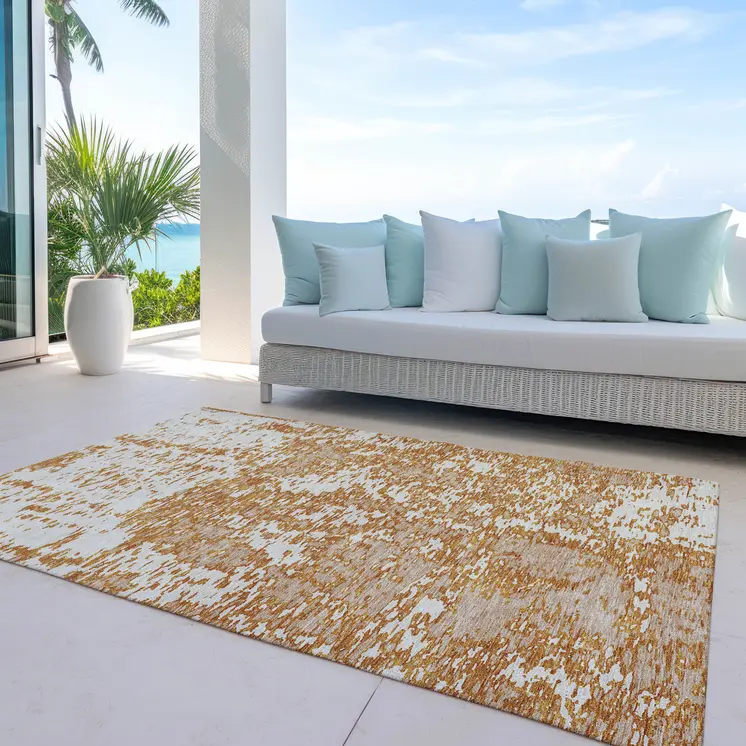 5' X 8' Copper And Ivory Abstract Washable Indoor Outdoor Area Rug