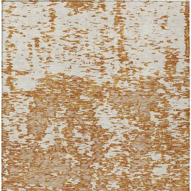 5' X 8' Copper And Ivory Abstract Washable Indoor Outdoor Area Rug