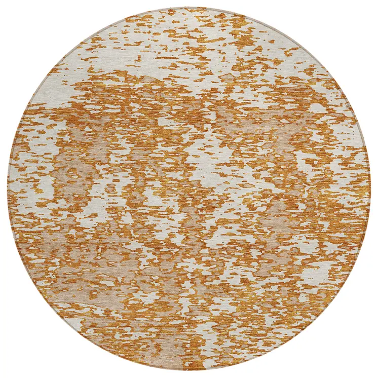8' Copper And Ivory Round Abstract Washable Indoor Outdoor Area Rug