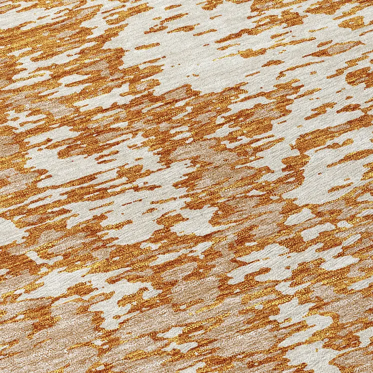 8' Copper And Ivory Round Abstract Washable Indoor Outdoor Area Rug