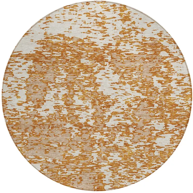 8' Copper And Ivory Round Abstract Washable Indoor Outdoor Area Rug