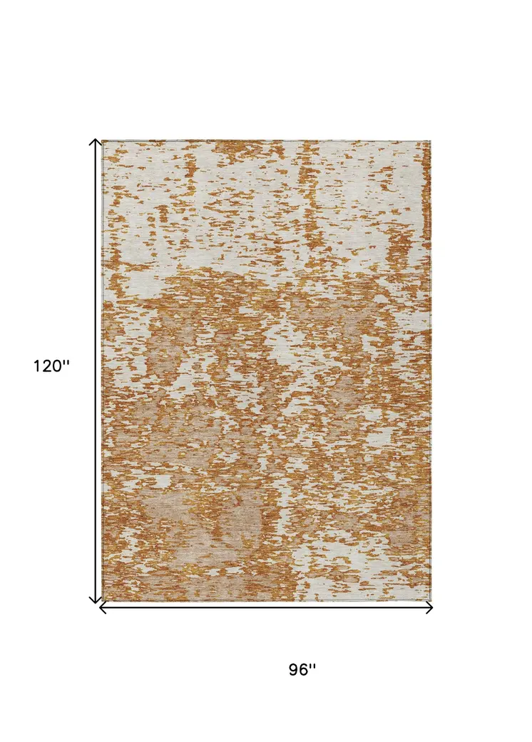 8' X 10' Copper And Ivory Abstract Washable Indoor Outdoor Area Rug