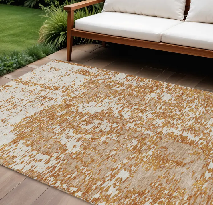 8' X 10' Copper And Ivory Abstract Washable Indoor Outdoor Area Rug