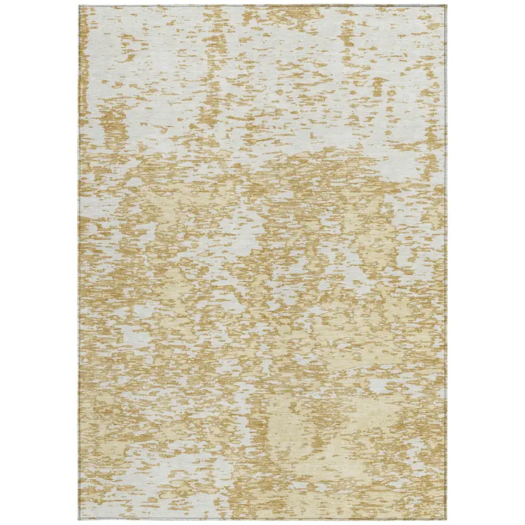 5' X 8' Gold And Ivory Abstract Washable Indoor Outdoor Area Rug
