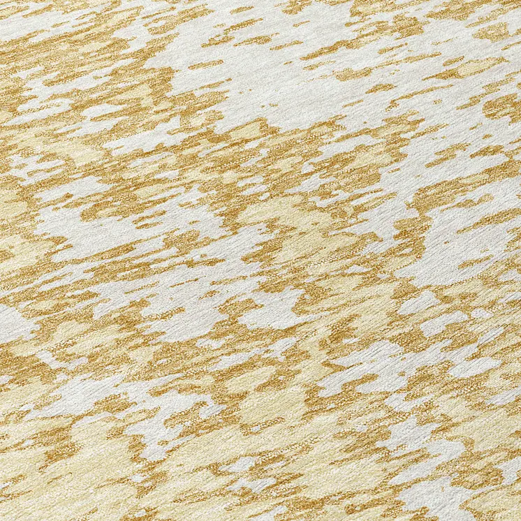 8' Gold And Ivory Round Abstract Washable Indoor Outdoor Area Rug