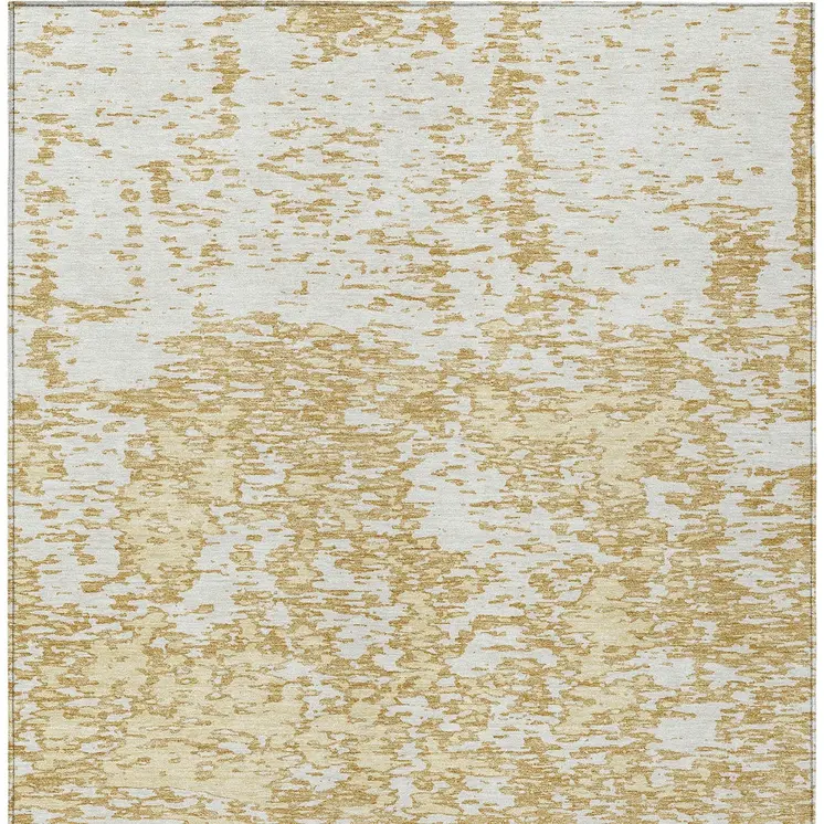 8' X 10' Gold And Ivory Abstract Washable Indoor Outdoor Area Rug