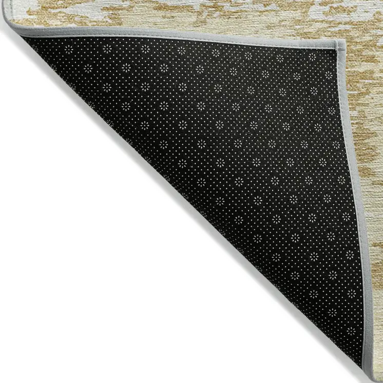 9' X 12' Gold And Ivory Abstract Washable Indoor Outdoor Area Rug