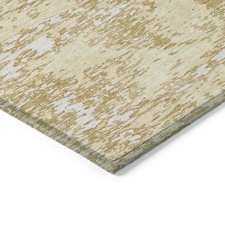9' X 12' Gold And Ivory Abstract Washable Indoor Outdoor Area Rug