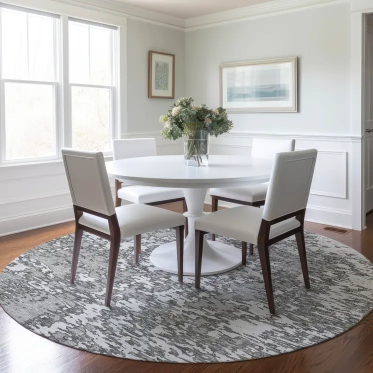 8' Gray And Ivory Round Abstract Washable Indoor Outdoor Area Rug
