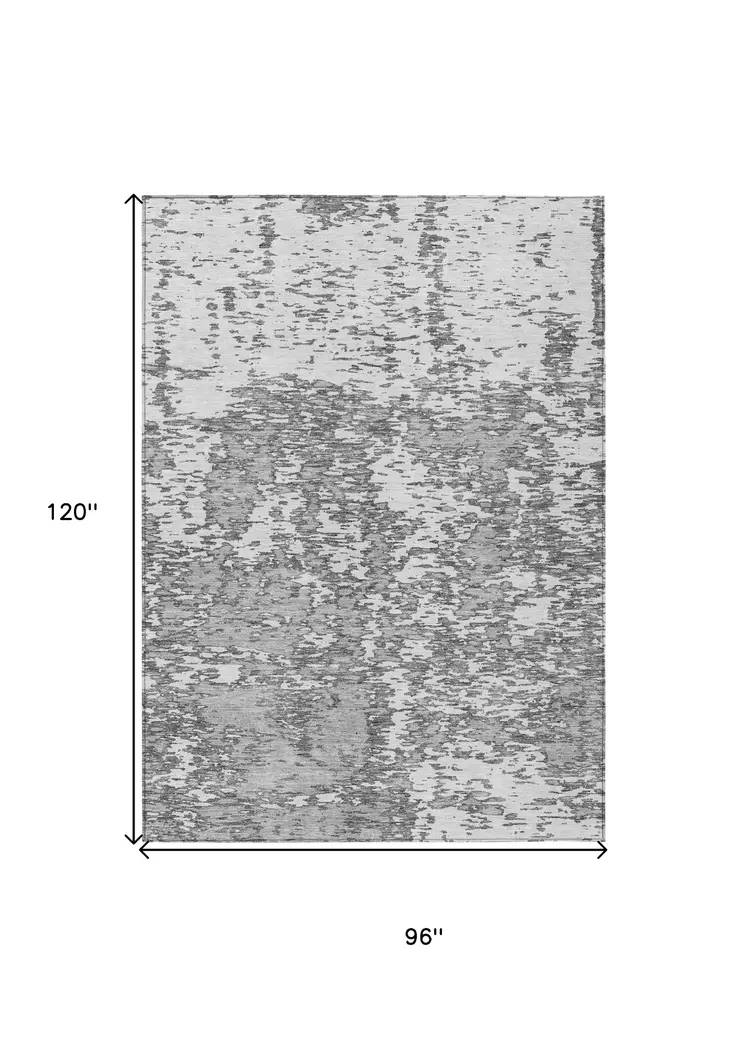 8' X 10' Gray And Ivory Abstract Washable Indoor Outdoor Area Rug