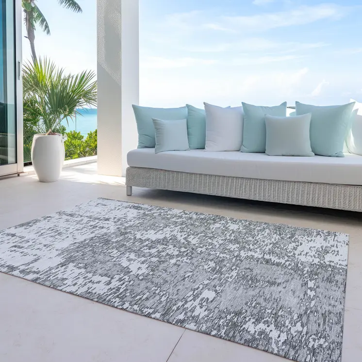 9' X 12' Gray And Ivory Abstract Washable Indoor Outdoor Area Rug
