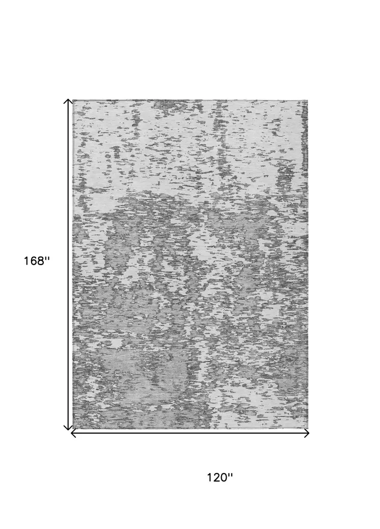 10' X 14' Gray And Ivory Abstract Washable Indoor Outdoor Area Rug