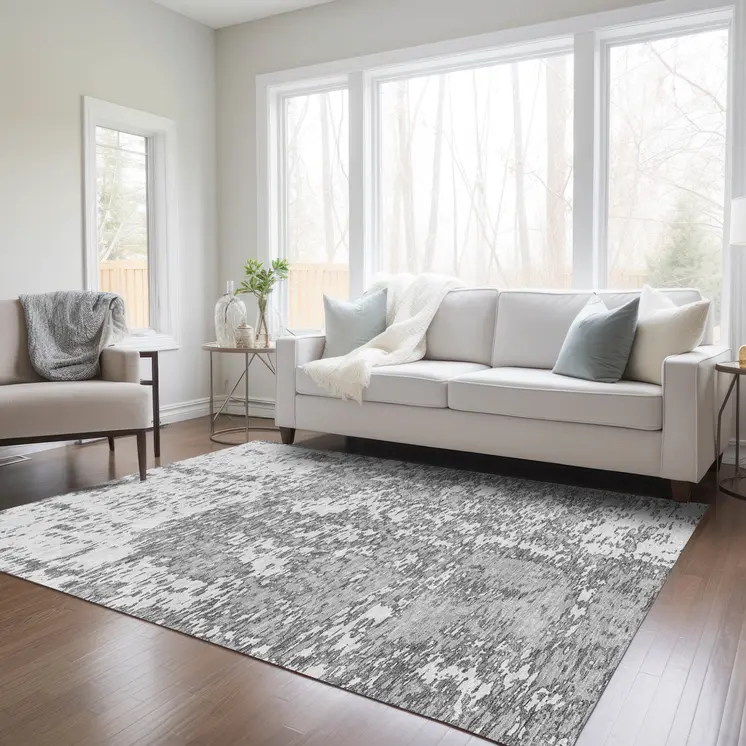 10' X 14' Gray And Ivory Abstract Washable Indoor Outdoor Area Rug