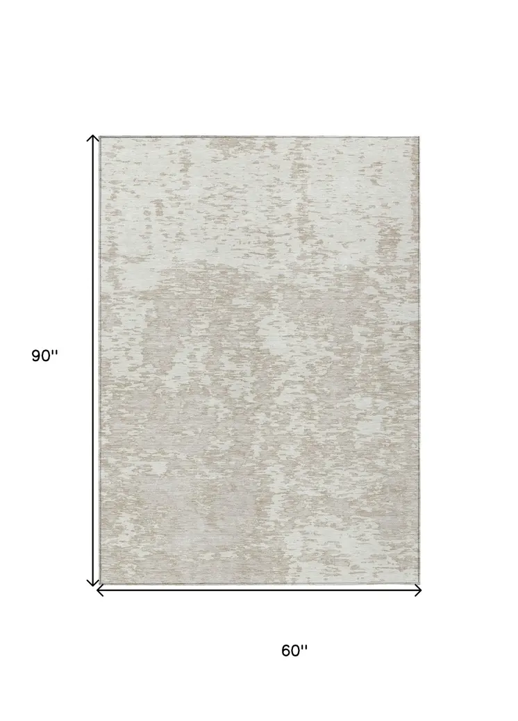 5' X 8' Ivory And Off White Abstract Washable Indoor Outdoor Area Rug