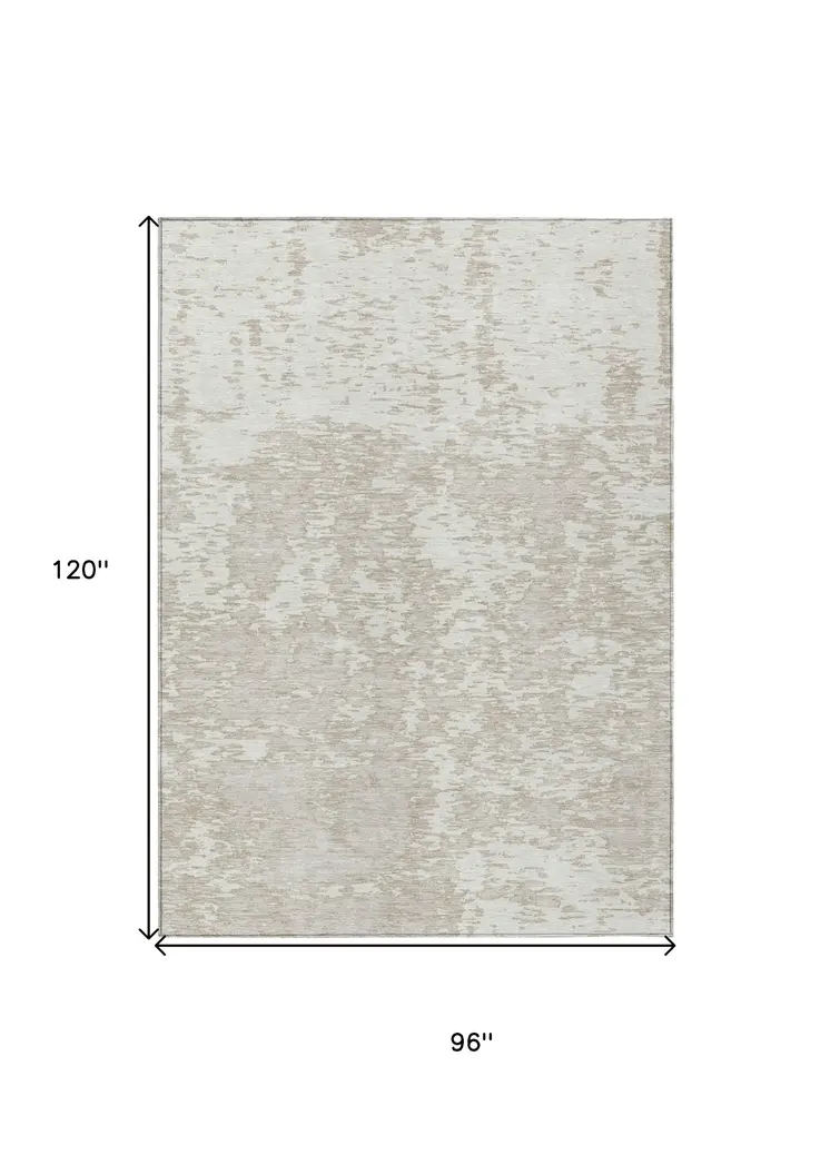 8' X 10' Ivory And Off White Abstract Washable Indoor Outdoor Area Rug