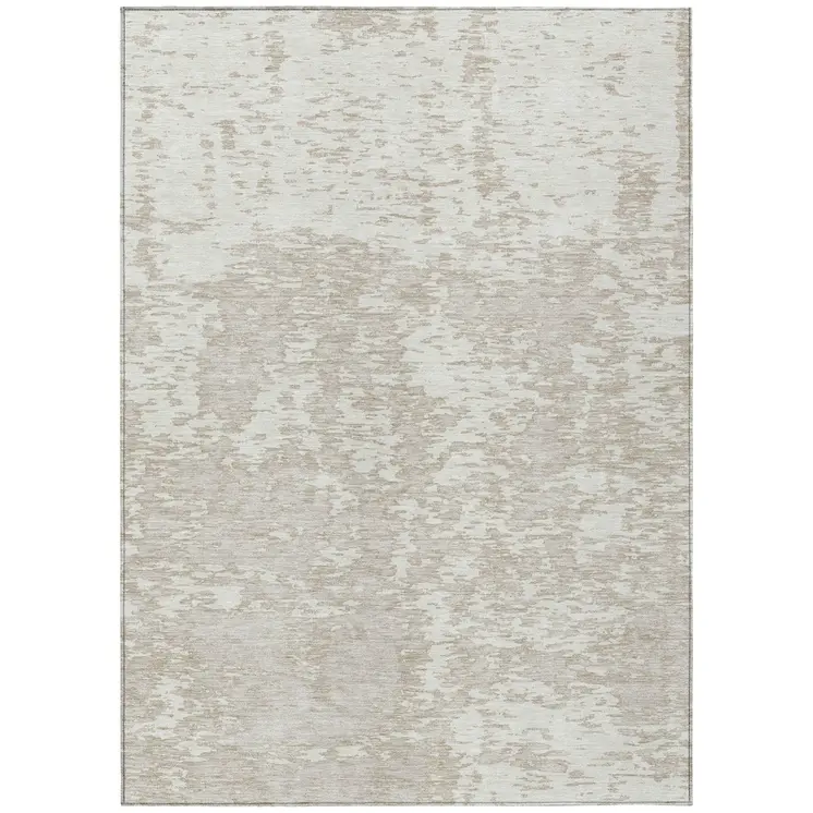 8' X 10' Ivory And Off White Abstract Washable Indoor Outdoor Area Rug